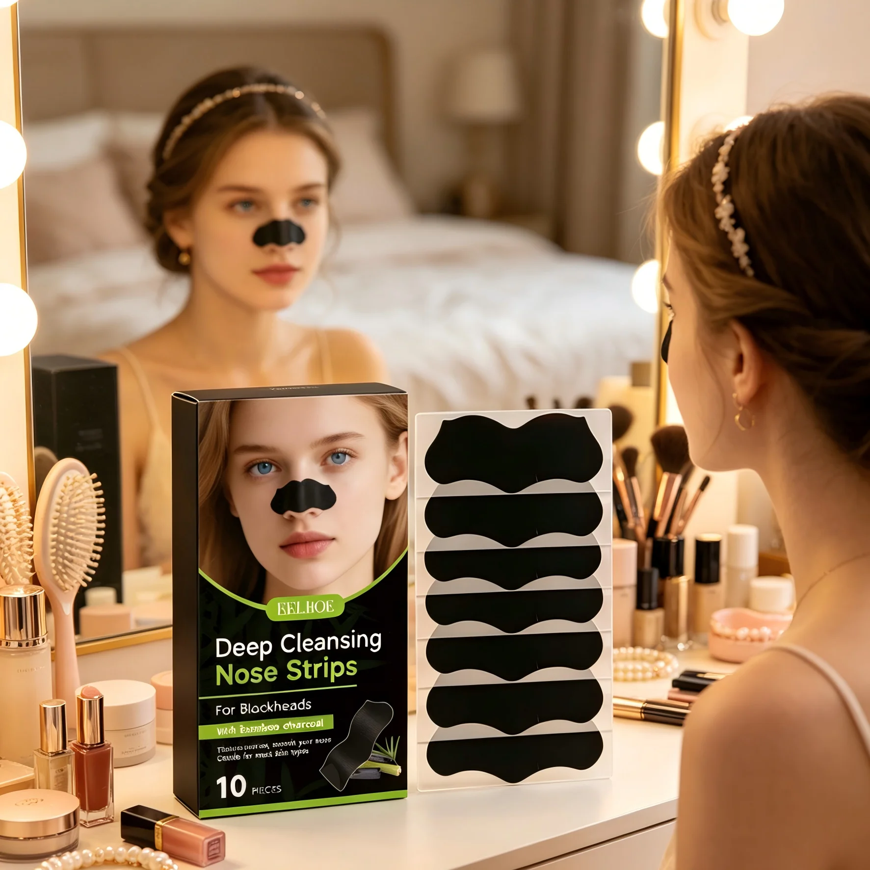 EELHOE Nose Strips Blackhead Remover Shrink Pores Deep Facial Cleansing Clogged Pores Cleanser Bamboo Charcoal Nose Pore Strips