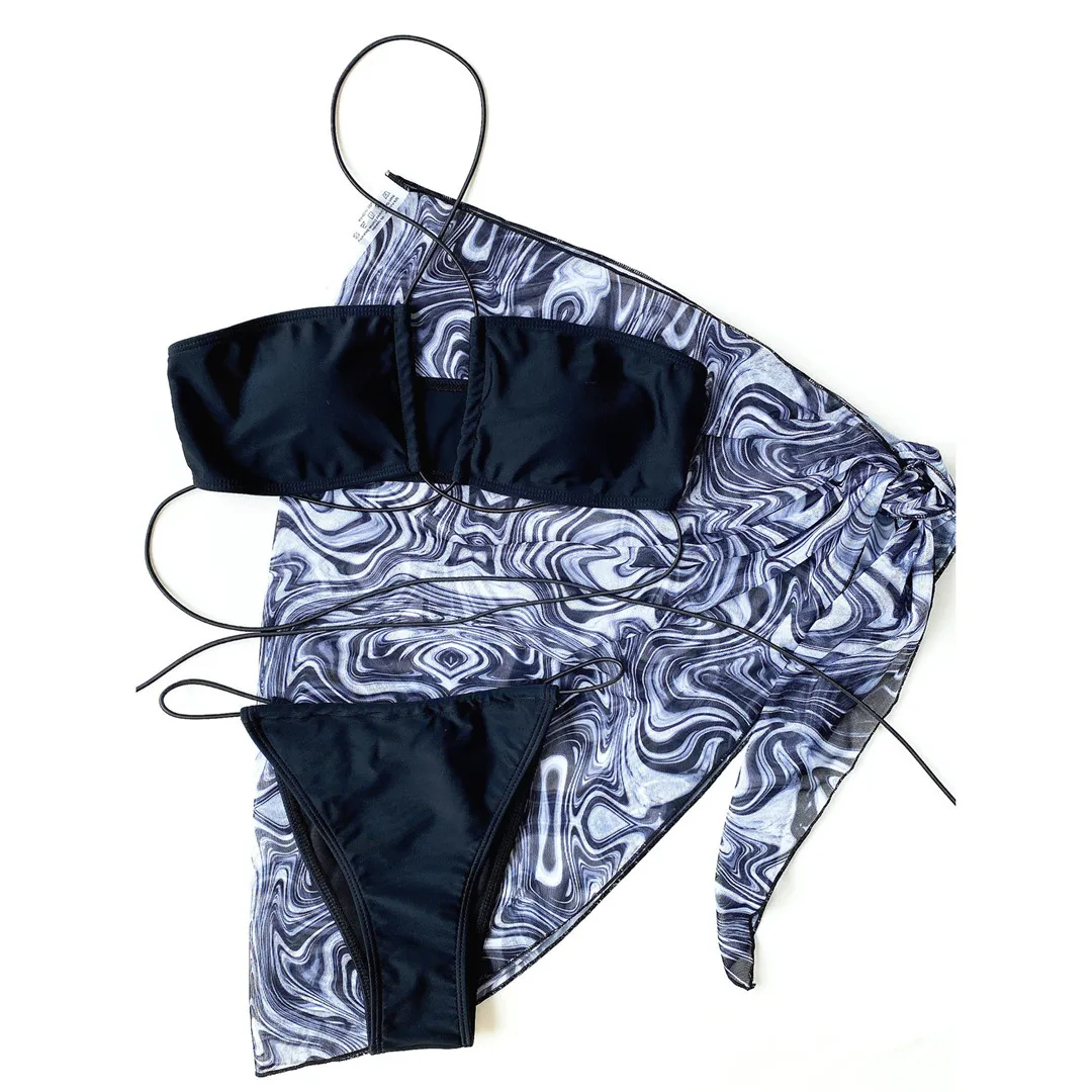 3-teiliges Set mit Sarong, Mikro-String-Bikini, Neckholder-Bikini, Damen-Badeanzug, Damen-Bademode, dreiteiliges Bikini-Set, Badebekleidung, Badeanzug, Modell V3111. – Detail 15