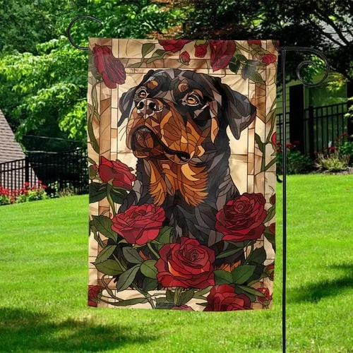 Stained Glass Dog Garden Flag Retro Style Yard Decor All Seasons AAV
