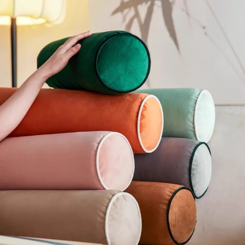 Long Round Pillows Luxury Soft Velvet Cushions Candy Color Decorative Pillow For Sofa Chair Bedding Home Decoration