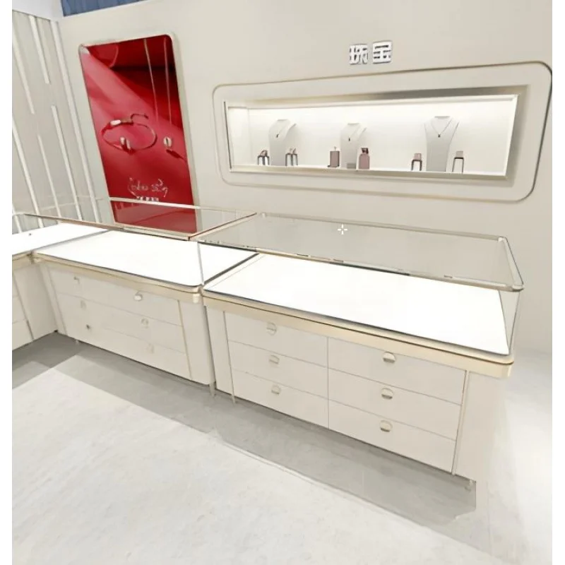 Custom, Luxury Jewelry Showroom Display Furniture Glass Display Counter Jewelry Showcase with Drawer