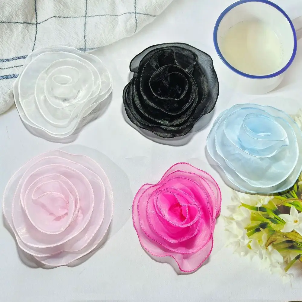 Handmade Rose Flower Brooch Multi-layer Yarn Clothing Dress Decoration Vintage Lapel Pins Sewing Applique DIY