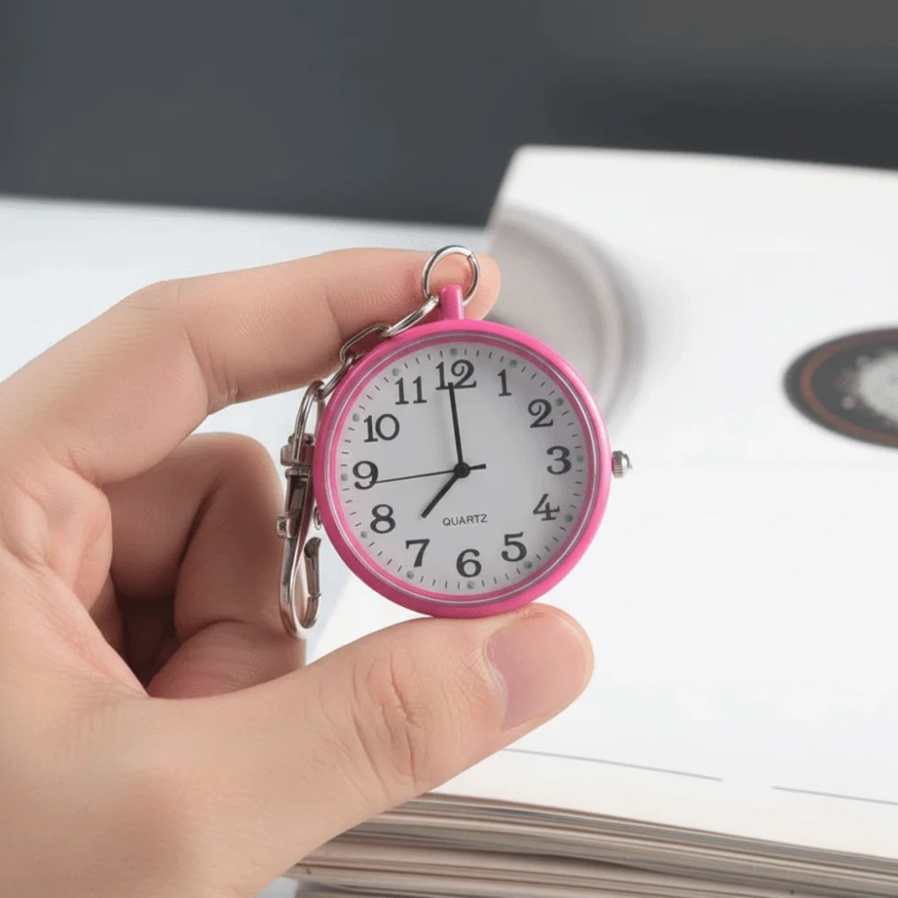 Glow in Dark Luminous Pocket Watch Big Numbers Quartz Movement Key Chain Fob Clock Easy Reading Compact Size