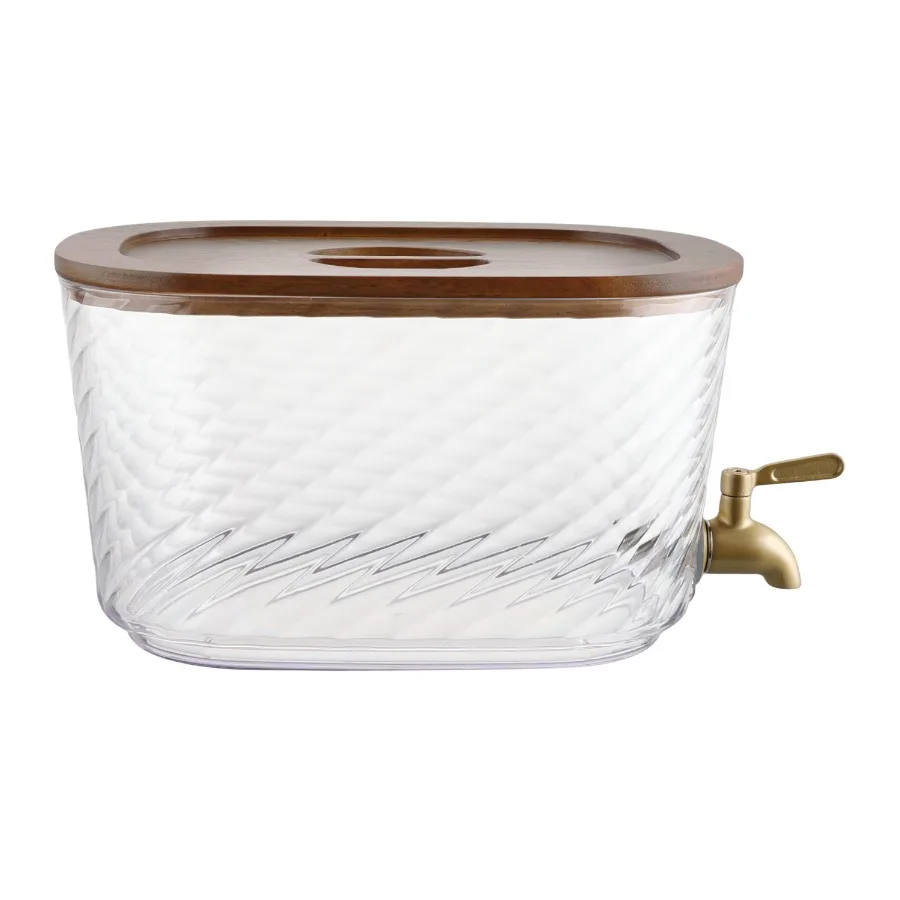 1.5-Gallon Acrylic Swirl Stackable Dispenser with Wood Lid for Kitchen or Bathroom Use, Clear Color, Leak-Proof Space-Saving De