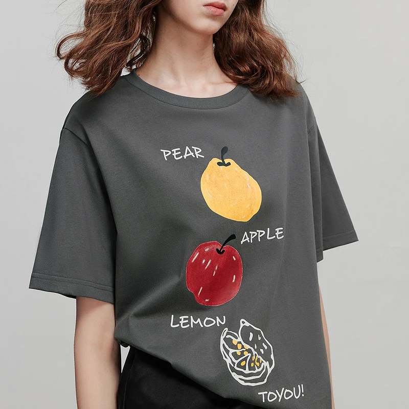 TOYOUTH Women Short Sleeve T shirt 2025 Summer New Fruit Printed Casual Tops 8521053