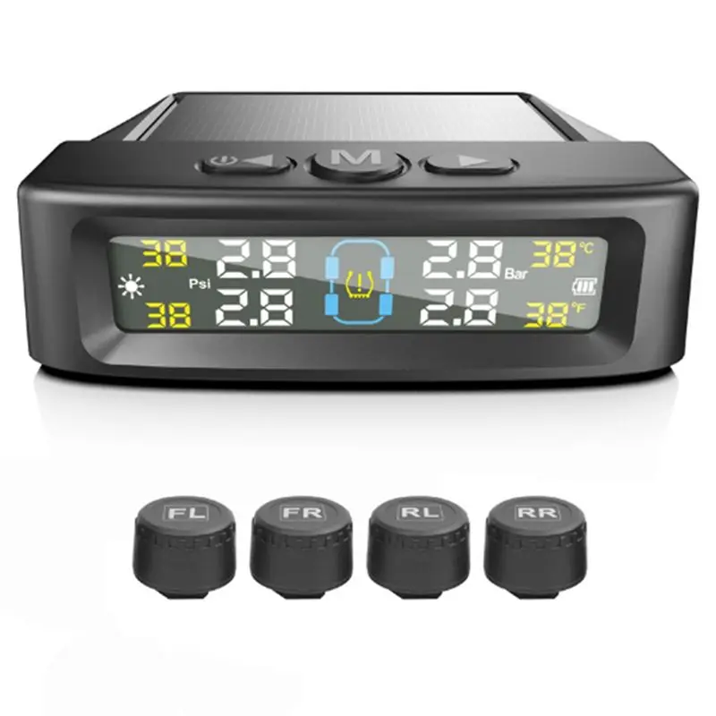 Reliable-Car External Tire Pressure Sensors Solar Power TPMS Tire Pressure Monitoring System Tire Alarm Digital Display