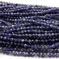 Veemake Natural Dark Blue Iolite Faceted Small Round Women's Beads For Jewelry Making Gemstones DIY Necklace Bracelets Earrings