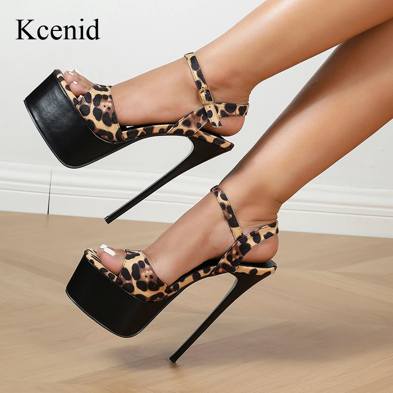 

Kcenid Sexy Stiletto High Heels Leopard Designer Platform Open Toe Sandals Buckle Strap Women Pumps Nightclub Pole Dancing Shoes