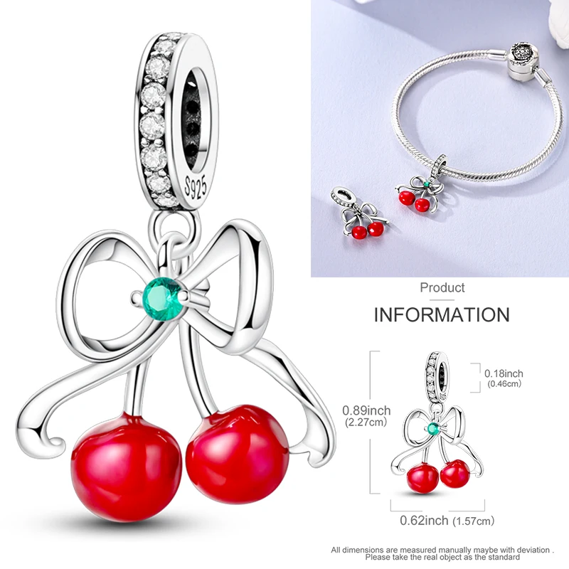 Frucht-Charm 925 Sterling Silber Erdbeere Kirsche Avocado Perlenanhänger Passend für Europäische Armbänder DIY Damenschmuck Geschenk 2026 – Detail 31