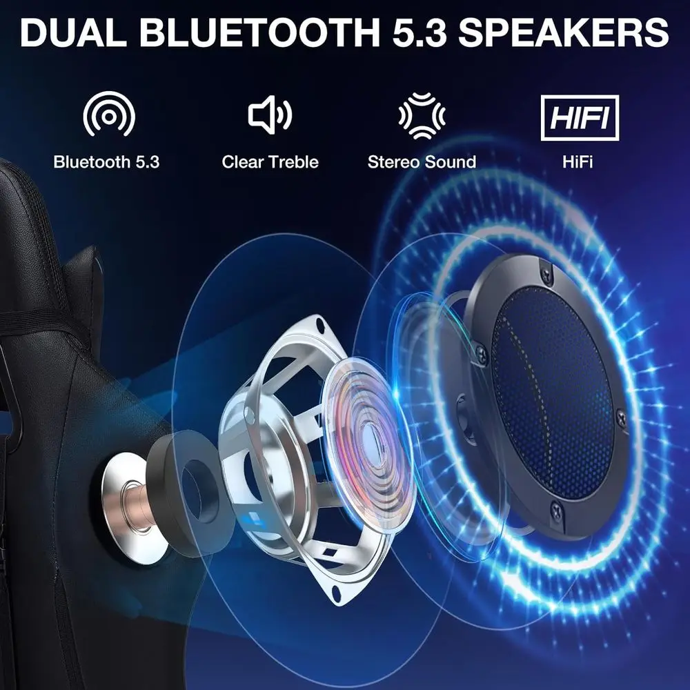 RGB Gaming Chair with Bluetooth Speakers and LED Lights Ergonomic Massage Computer Game Chair with ootrest High Back Music Video view 4