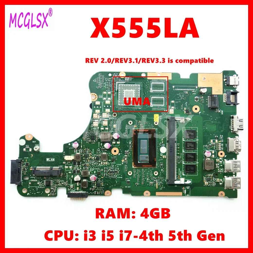 X555LA i3 i5 i7 CPU Mainboard For ASUS X554L FL5800L R556L X555LB X555LA X555LD X555LJ X555LF X555LN VM501L F555L Motherboard