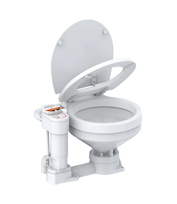 SFMTE1-02 Marine Toilet Ceramic Bowl with Soft Close Seat Boat Yacht RV Bathroom Replacement Unit Compact Cabin Head Floor Mount