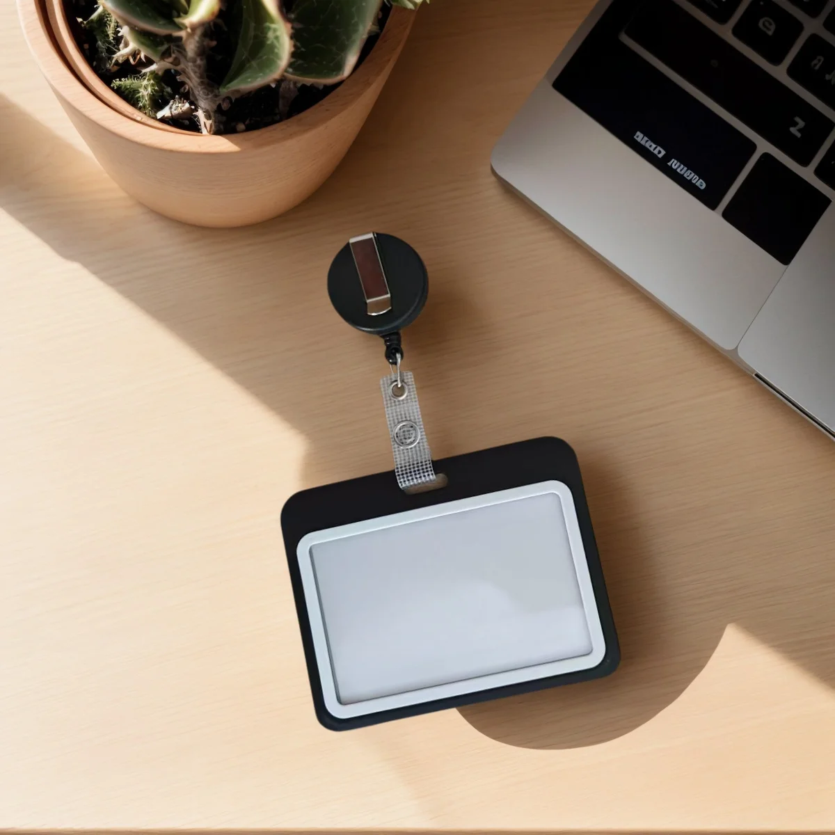 Durable Black Horizontal ID Card Holder Set, Badge Clip with Retractable Pull Tab, Double-Sided, Carabiner Clip ID Holder - view 6