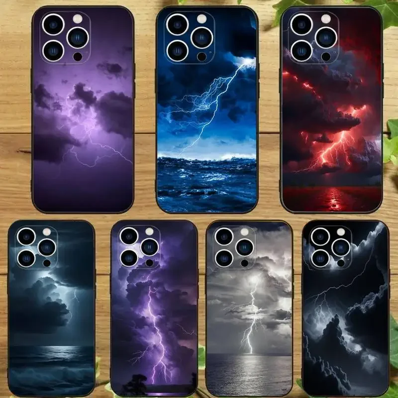 Thunder Lightning Phone Case For iPhone15,14,13,12,11Pro Max,Xs,Xr,X,7,8 Plus,12,13Mini Silicone Black Cover