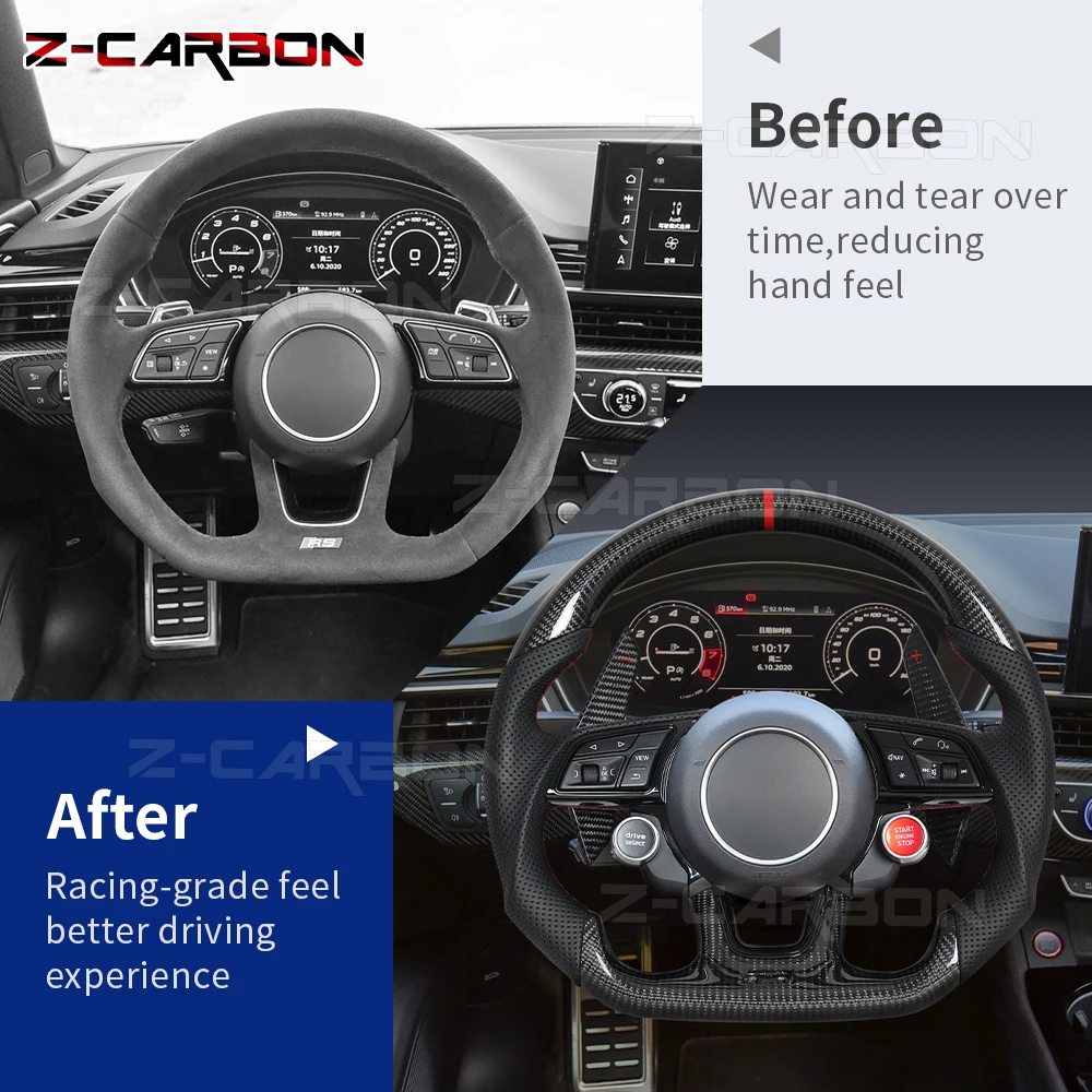 

Рулевое колесо в сборе для Audi A3 A4 A5 S3 S4 S5 B9, гоночное колесо из углеродного волокна, красная строчка, перфорированная кожа с лопастями