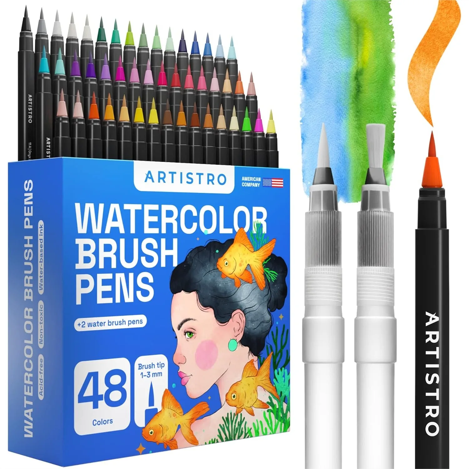 

48 Watercolor Markers With Flexible Paint Brush Pens For Coloring, Calligraphy And Manga