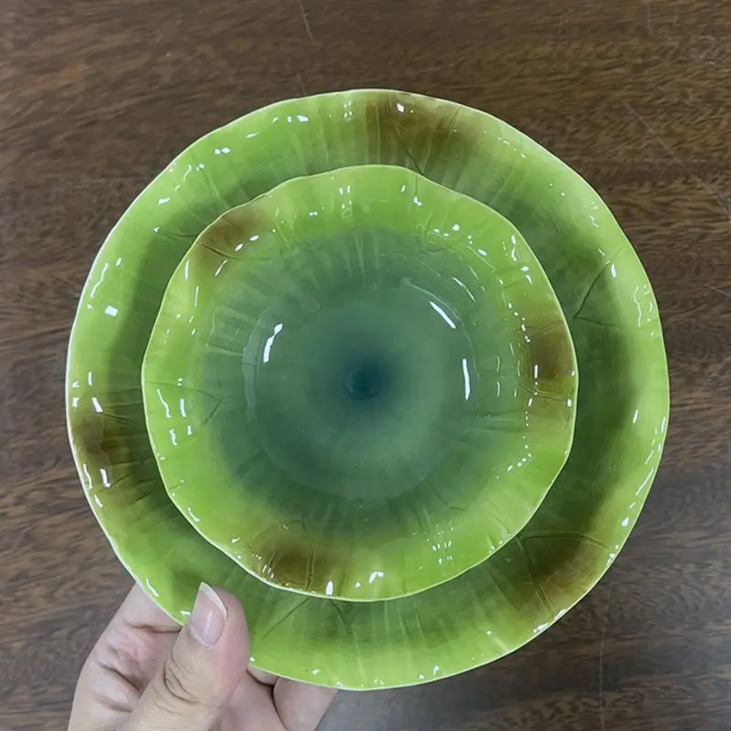 Household Ceramic Lotus Leaf Dish Dipping Dish Hotel Restaurant Creative Refreshment Cold Dish Plate