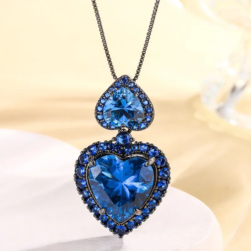 S925 Silver Plated 18K Gold Plated PT950 Platinum Blue Spindle Heart-shaped Black Gold Set Female Main Stone 15*15