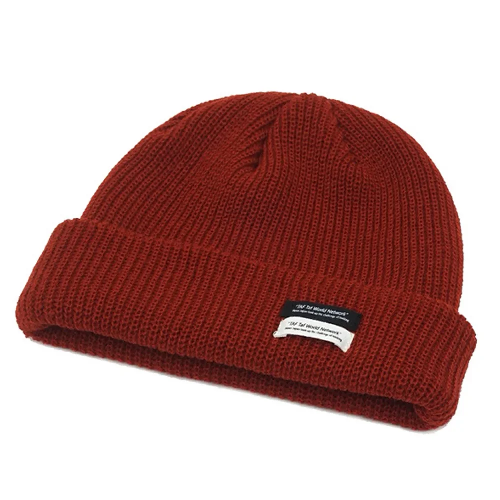 Outono inverno masculino malha com nervuras crânio boné feminino gorro manguito chapéu com tag toque cinza escuro laranja branco preto azul-verde rosa