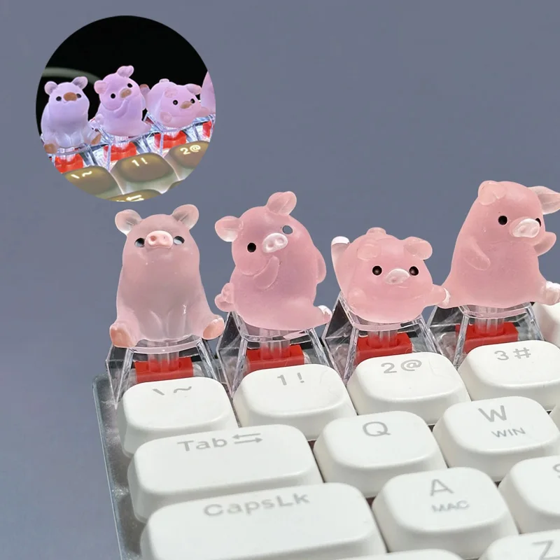 Capuchons de touches de cochon rose transparents universels, dessin animé mignon, bricolage, clavier mécanique personnalisé fait à la main, dédié