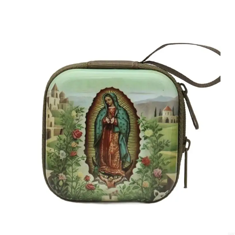Catholic Rosary Coin Purses Rosary Beads Holders Bag with Zippers Religious Jewelry Storage Box Earring Necklace 55KF