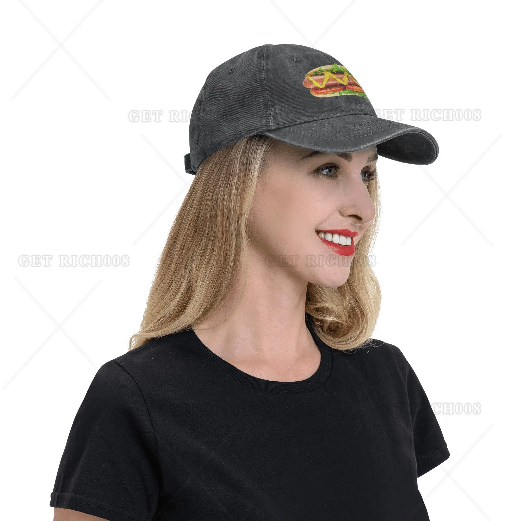 Gorra de béisbol ajustable para hombre y mujer, gorro vaquero con estampado de Hot Dog sándwich, ideal para viaje, senderismo y fiesta, talla única