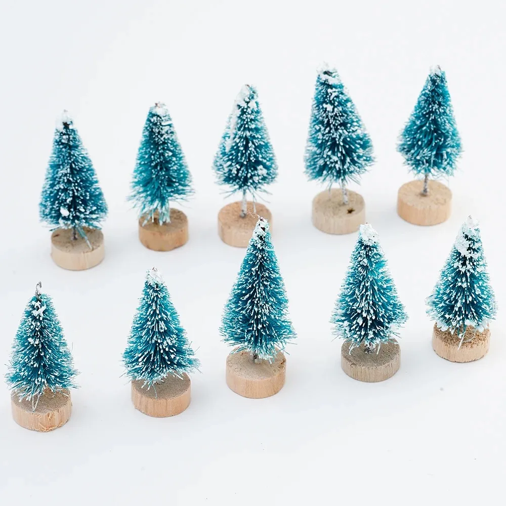 12pc künstliche Mini-Weihnachts baum Sisal bäume mit Holz basis Flaschen bürsten bäume für Weihnachten Tischplatte Dekor Winter Ornamente – Detail 17