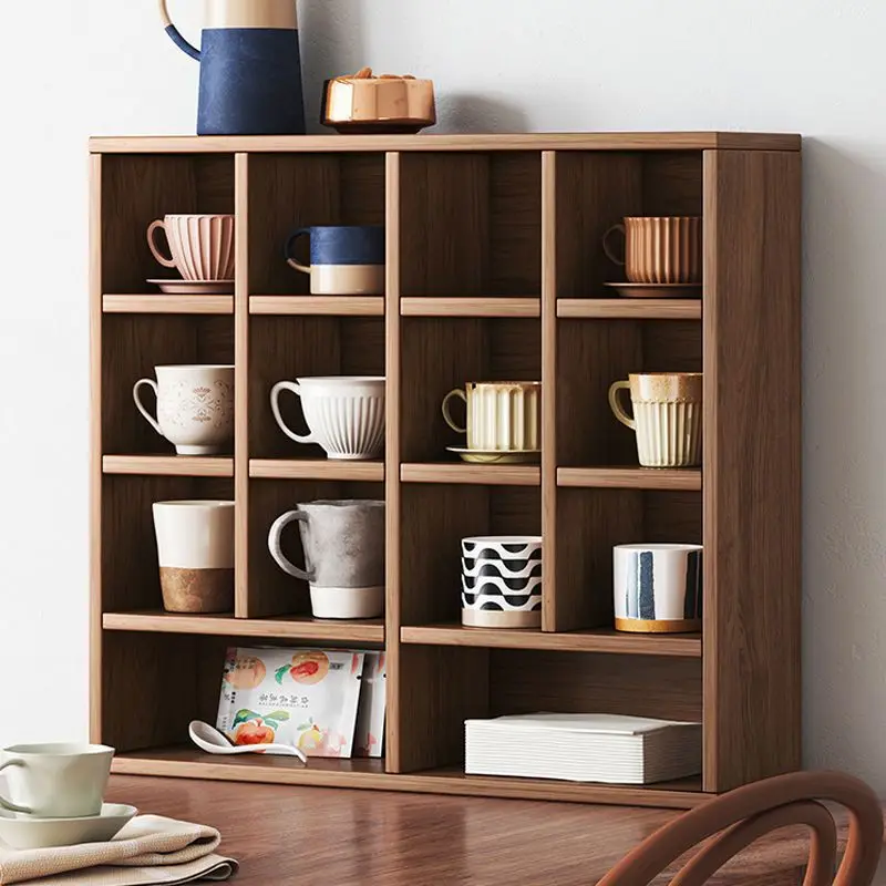 #Display stand Plaid shop Cup holder Tea set Tea cup ornament Storage shelf Wooden baffle political decoration
