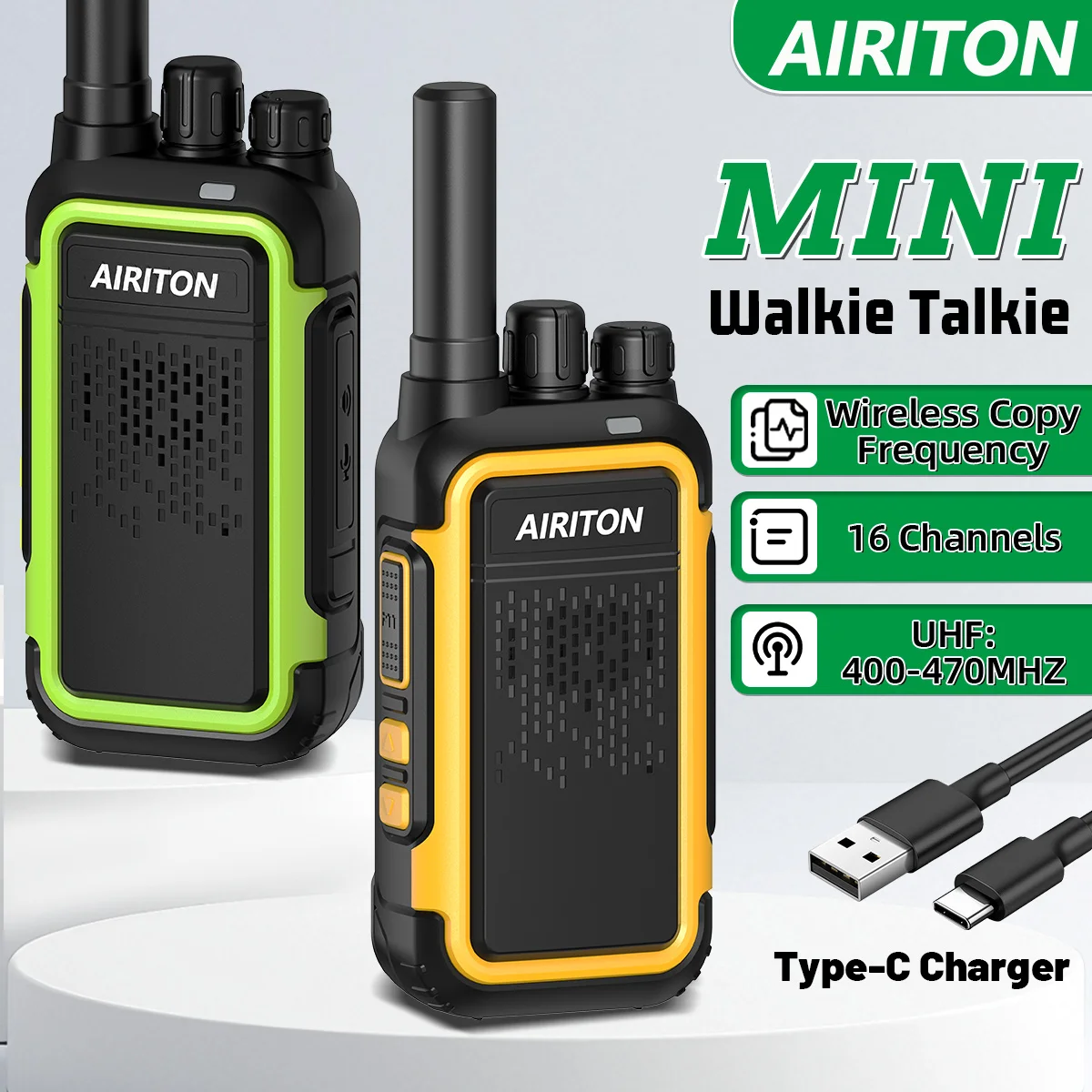 

2PCS AIRITON AI-F3 Mini Walkie Talkie Long Range Rechargable UHF Portable Type-C Charger for Trip Business Ham Two Way Radio