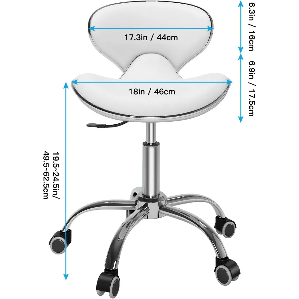 SALONFACTORY Adjustable Rolling Stool with Backrest,Drafting Spa Bar Medical Salon Tattoo Stool Chair with Wheels 360 Swivel,