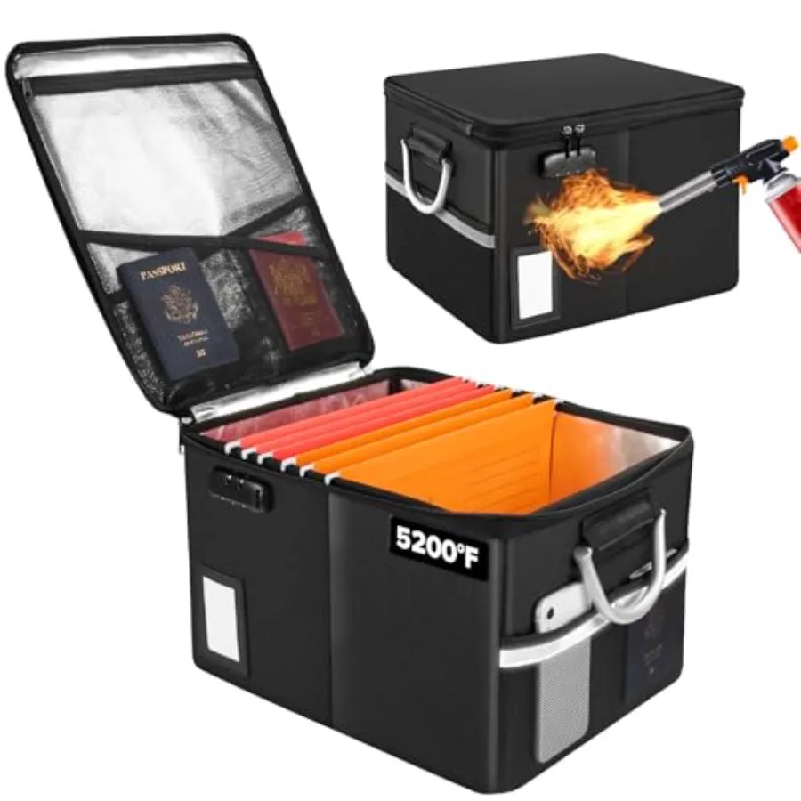 5200°F Fireproof Document Box Fire Important Document Organizer with Lock Upgraded Heat Insulated Filing Storage Cabinet Office