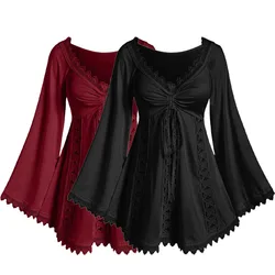 ROSEGAL Plus Size Weiße Spitzenbesatz Hollow Out Tees Mode V-Ausschnitt Cinched Flare Sleeves Tops Damen Herbst, Frühling Streetwear T-Shirt