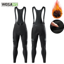 WOSAWE Men's Winter Thermal Fleece Cycling Bib Pants Mountain Bike Cycling Long Tights Pro Team Gel Padded MTB Bike Long Pants