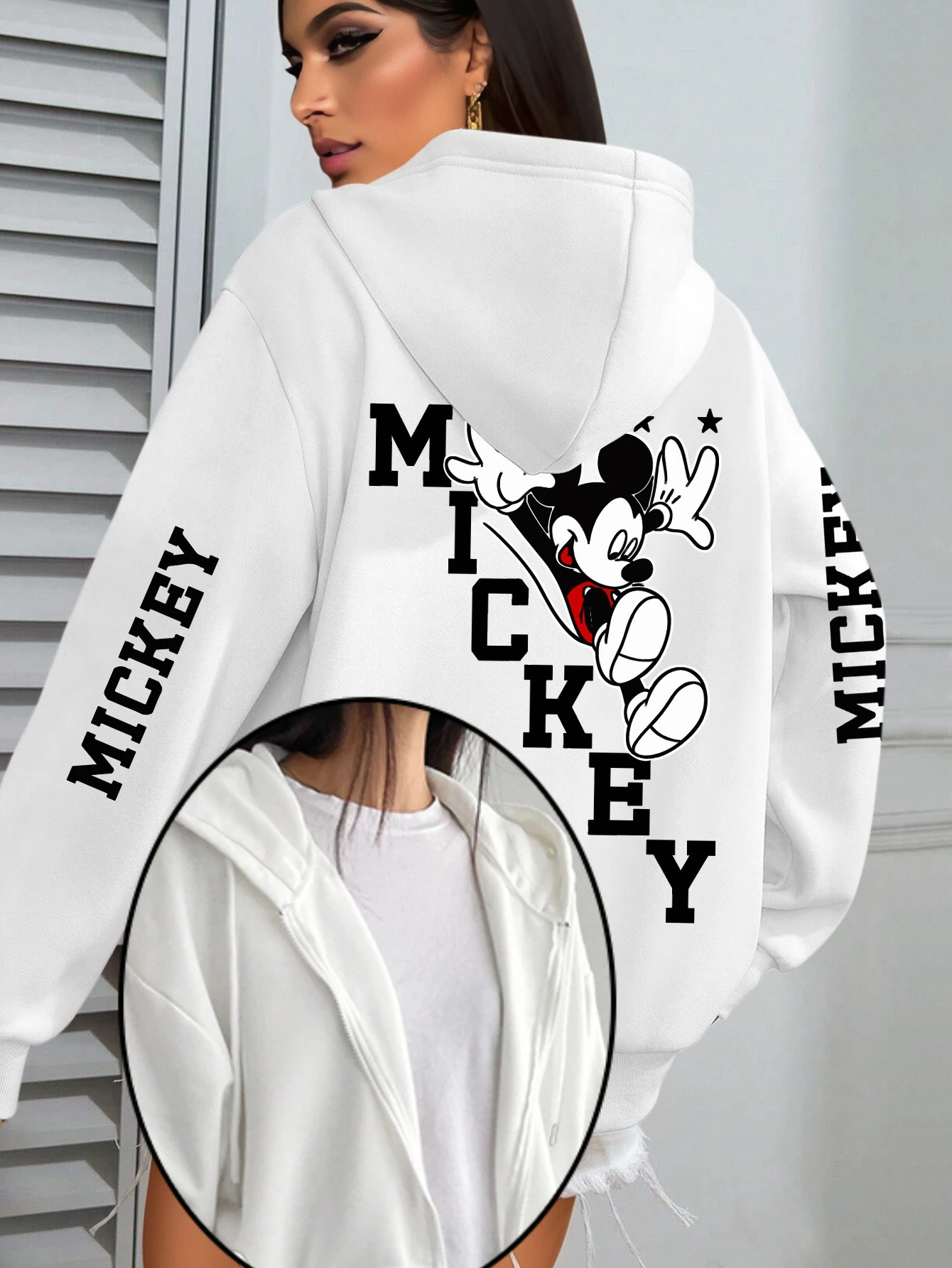 ديزني ميكي ماوس سلسلة سستة هوديس بلوزة من الصوف سترة المرأة الرجال القطن الخريف بلوفر شتوي معاطف كبيرة الحجم القمم #2