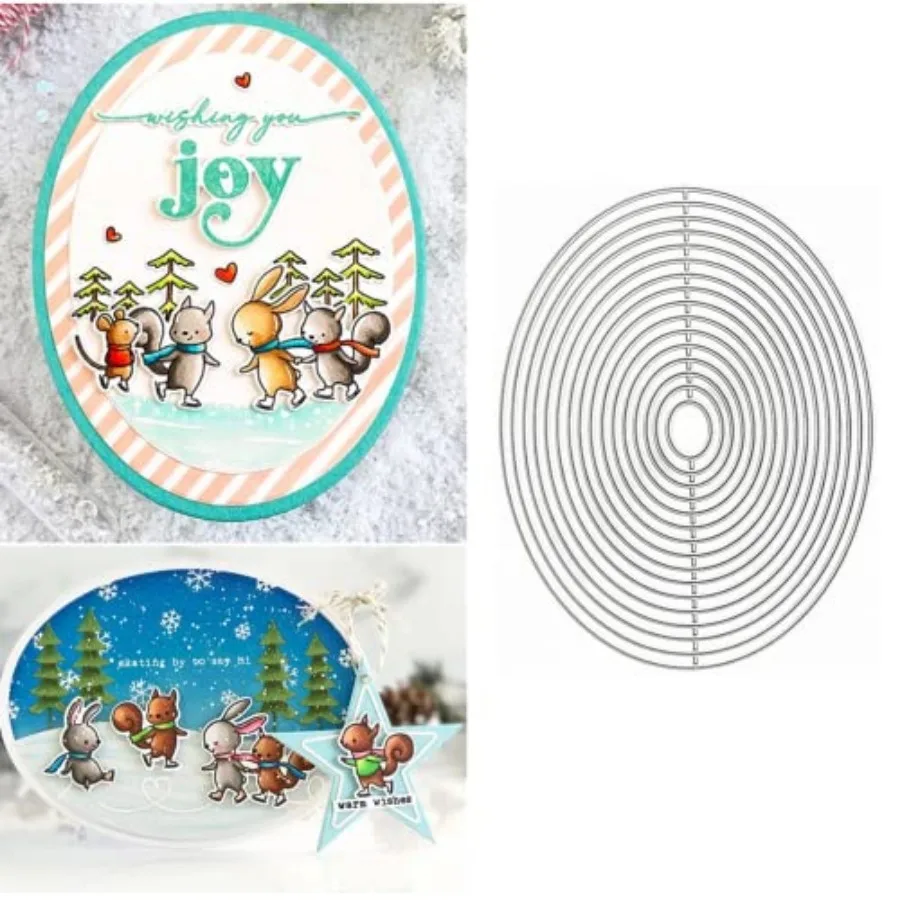 

16pcs/Set Nesting Oval Frame Metal Die Cuts, Nesting Frame Tag Background Wedding Cutting Dies Cut Stencils for DIY Scrapbookin