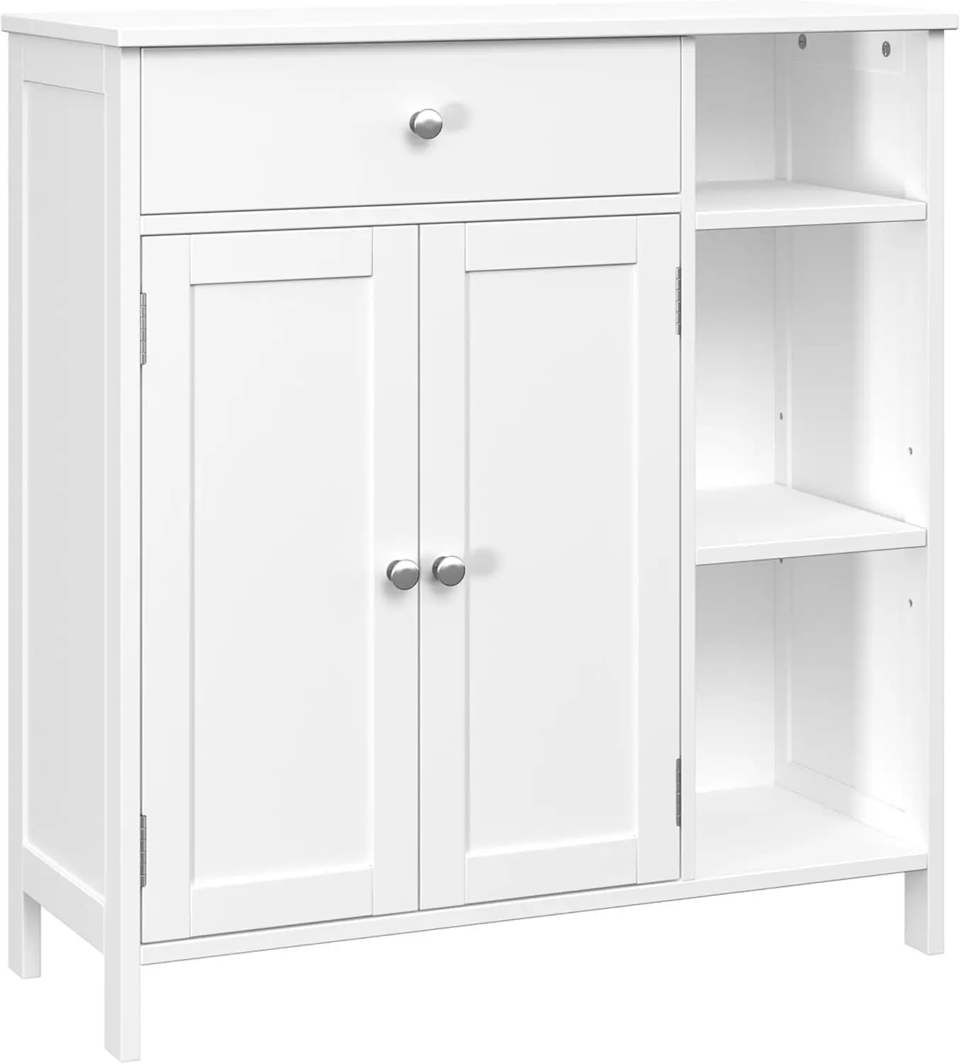 

Floor Cabinet with Drawer and Doors, Adjustable Shelves, 3 Open Compartments, Freestanding Storage for Kitchen, Living Room