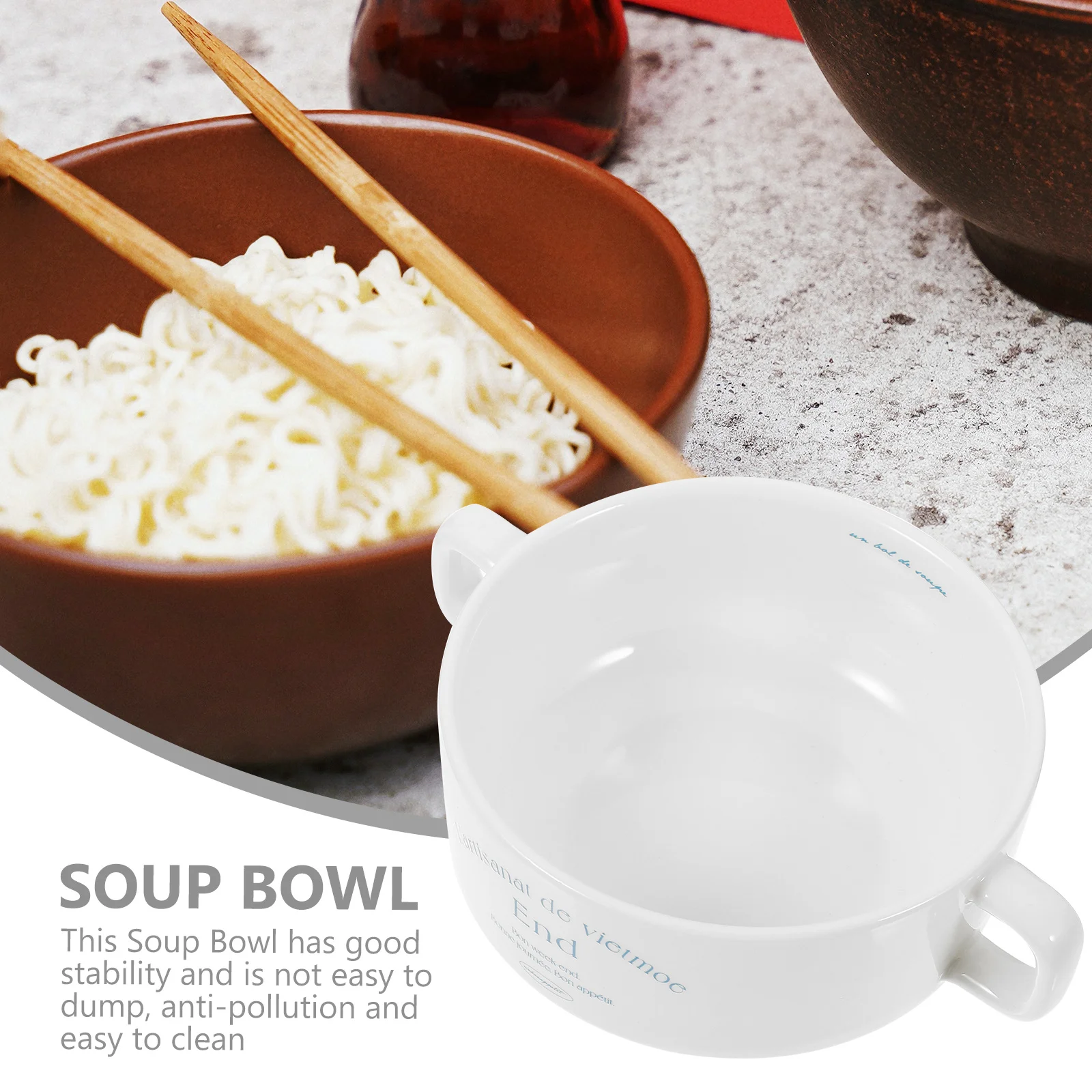 

Double Handles Ceramic Stew Bowl 350ml High Temperature Resistant Soup Bowl Microwave Safe Daily Use Kitchen Accessory