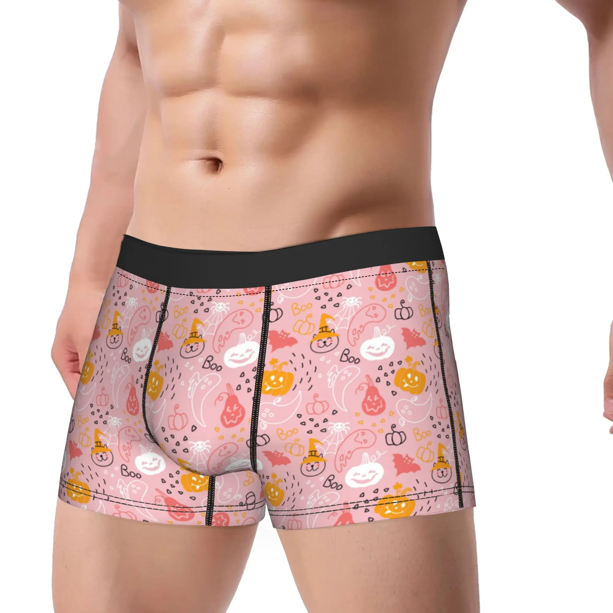 Men Spooky Halloween Pumpkins Boo Long Underwear  Humor Boxer Briefs Shorts Panties Male Soft Underpants M-XXL