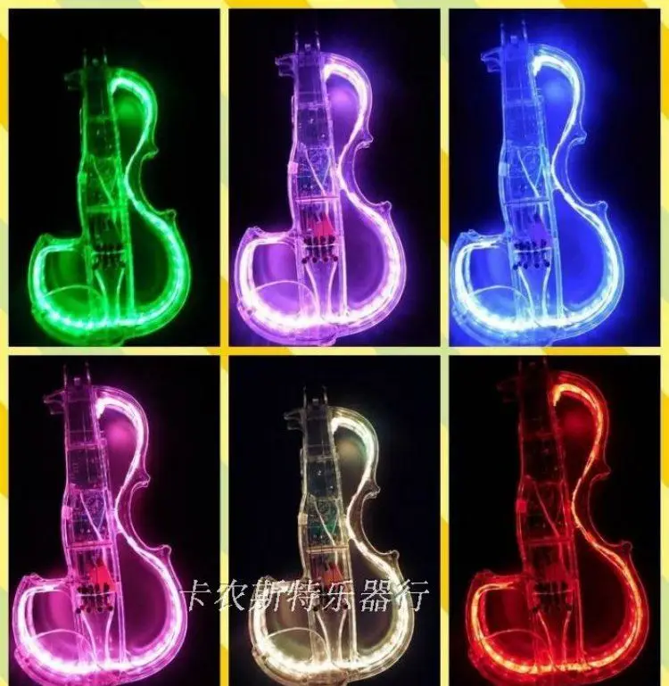 acoustic Acrylic transparent electronic violin 4/4 with colorful LED lights stringed instrument free shipping speaker with bow