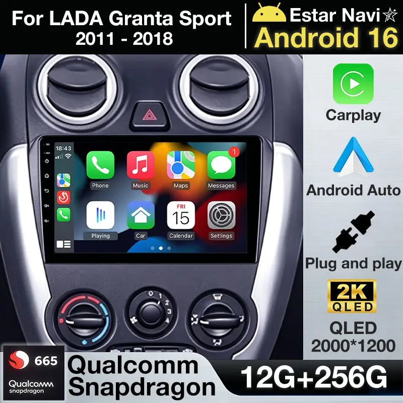 Android 16 Wireless Carplay Car Radio For LADA Granta Sport 2011 - 2018 GPS Multimedia Video Player Navi Head Unit 2din BT DSP