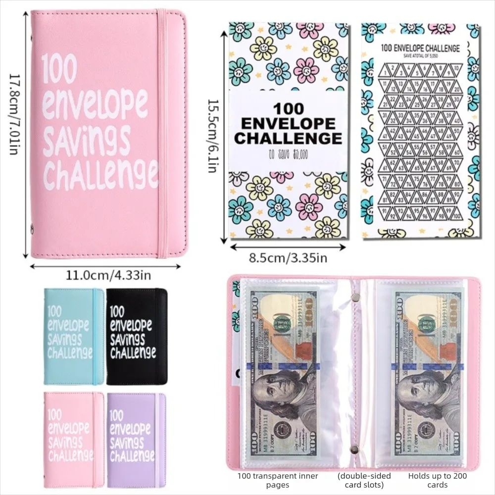 Save Money 100 Envelopes Money Saving Challenge Waterproof PU Money Collection Book Portable Large Capacity