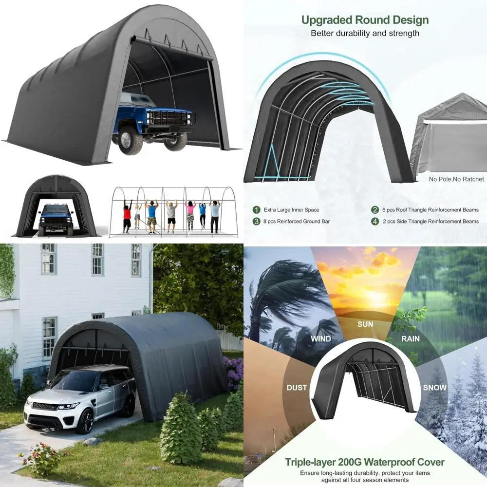 portable garage, carport canopy 12x20 ft heavy duty car port with reinforced all-steel frame, car tent garage with zipper doors