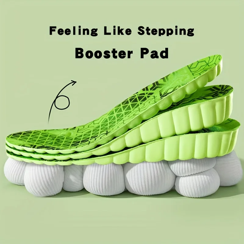1 pair height-increased green sports insoles for women and men, made of breathable soft gloss shock-absorbing insoles