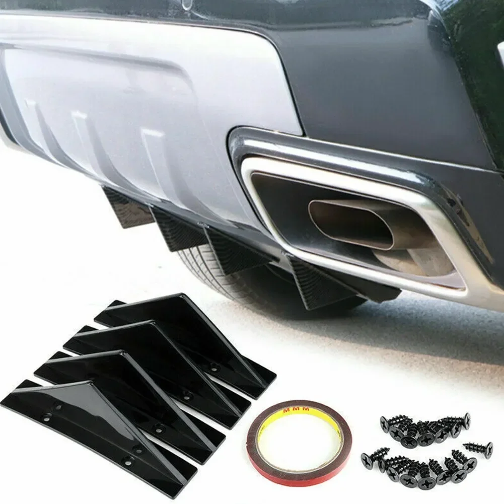 

4pcs Car Rear Bumper Lip Diffuser Splitter Spoiler Scratch Protector ABS Plastic Improve The Look Of Car's Exterior Auto Parts