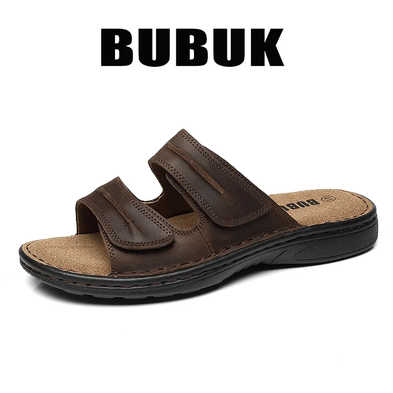 Bubuk Summer Men's Genuine Leather Slippers, First-Layer Cowhide Upper, Soft Insole, Versatile Casual Men's Shoes