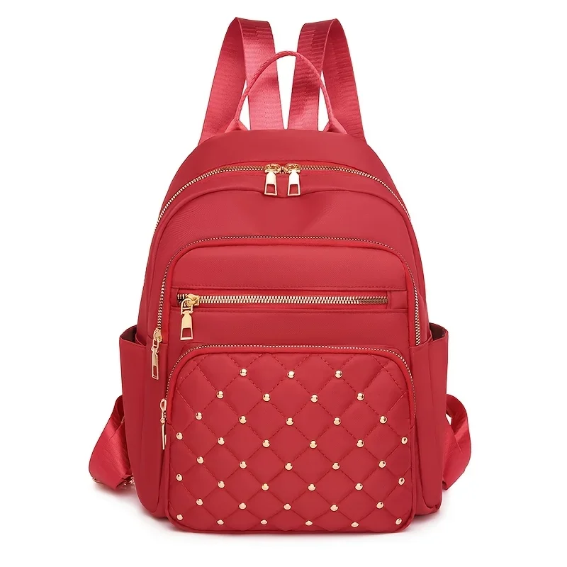 

Solid Color Diamond Grid Rivet Fashionable Backpack for Women, Waterproof Korean Version Large Capacity Simple Backpacks