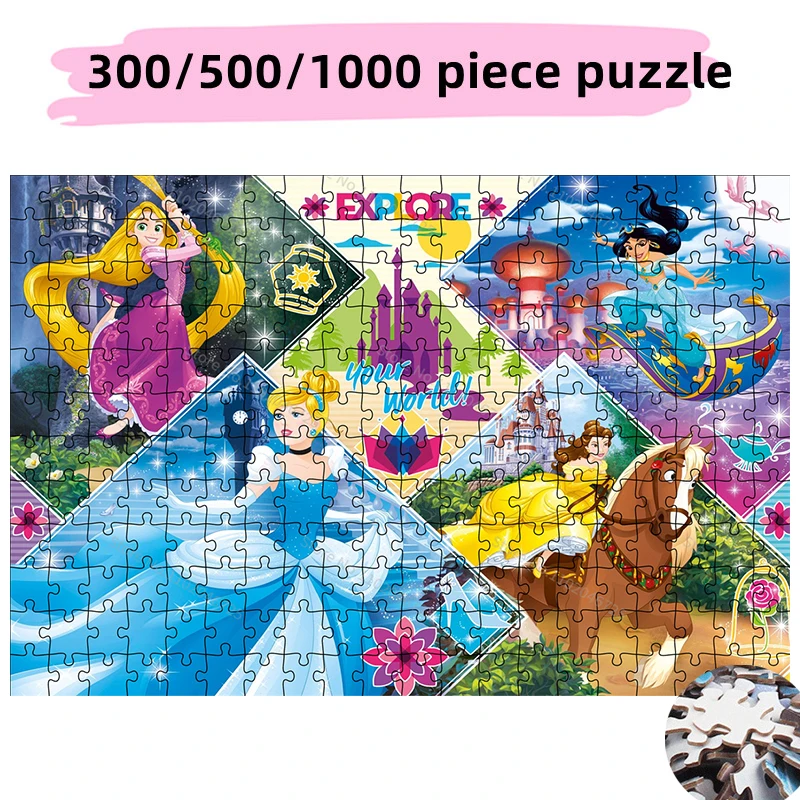 Disney Princess Cinderella Tangled Belle Jasmine Cartoon Creative Puzzle 300 500 1000 Piece Paper Puzzle Kids Birthday Gift