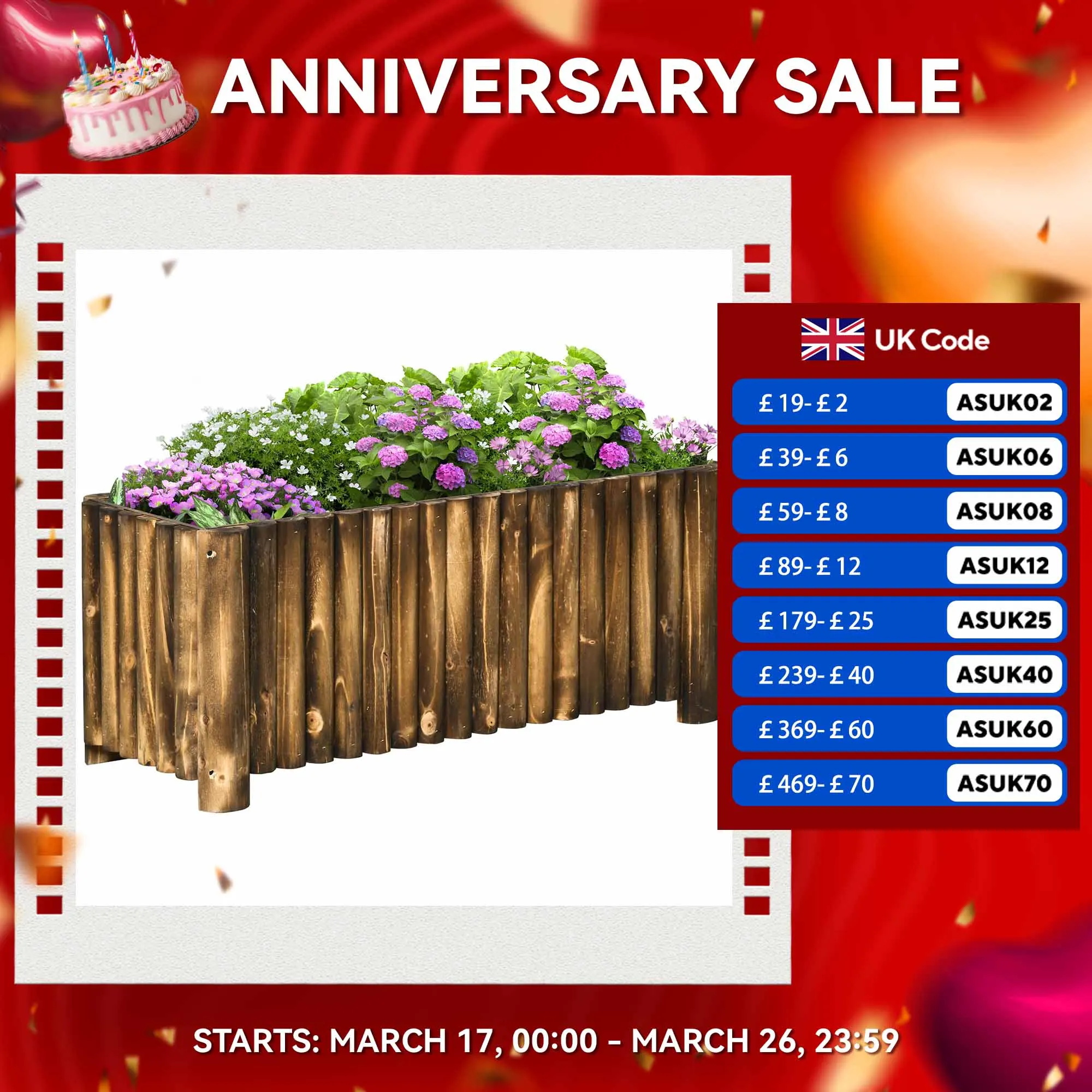 Raised Flower Bed Wooden Rectangualr Planter Container Box Herb Pot 4 Feet