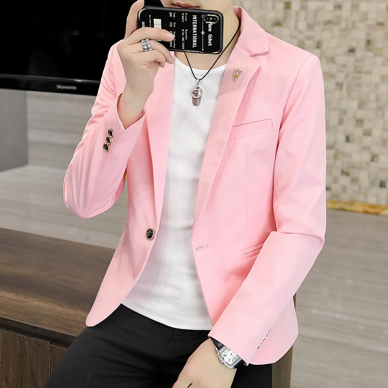 

Осенний мужской приталенный розовый костюм Jaet, повседневная цельная верхняя одежда, модный городской костюм, длинный свеч цвет