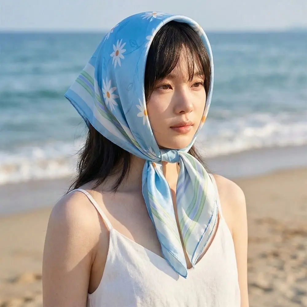 Simple Printed Flower Print Scarf Cat Animals Leopard Print Silk Scarf Headband Korean Small Square Scarf Clothing Accessories